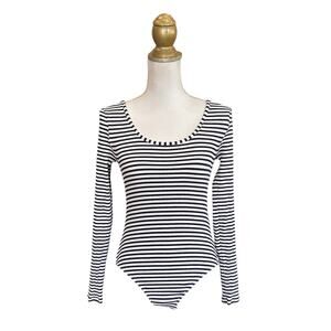 La Ligne Nautical Striped Scoop Neck Long Sleeve Bodysuit - S